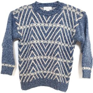 Vintage Studio Michelle Stuart Sweater Womens Medium‎ Blue Chevron Knit 90s